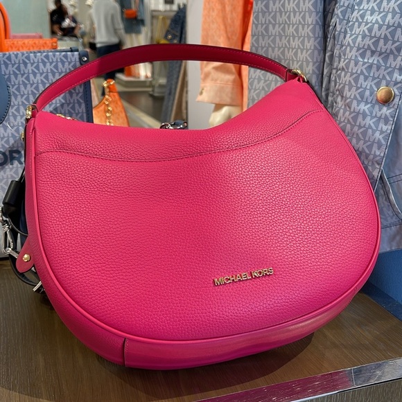 Michael Kors Dover Large Leather Top Zip Half Moon Shoulder Bag in Electric Pink - Picture 4 of 16